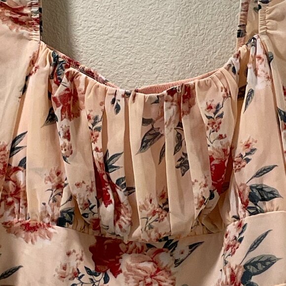 EXLURA (NWT) Empire 3/4 Sleeve Peasant Ruffle Mini Dress, Peach/Pink Multi - L - Picture 5 of 12